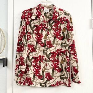 Lizden 100% Silk Baroque Chain Print Button Down Shirt Blouse Size Small